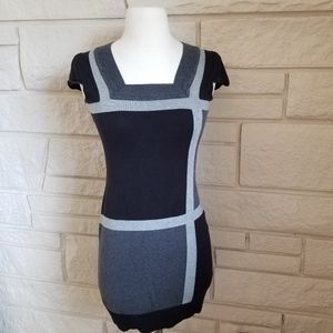 Black Grey Plaid/Color Block Short Sleeved Dress